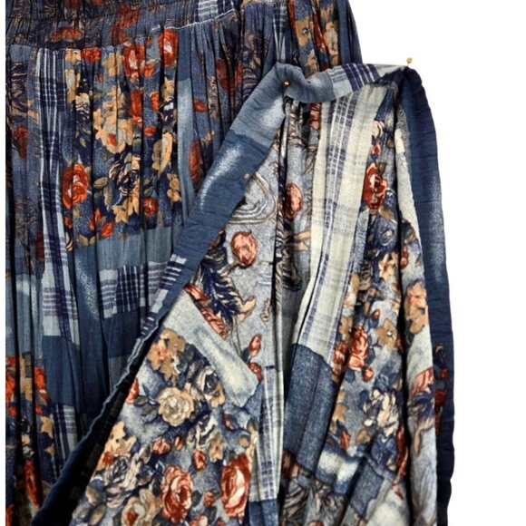 Vtg Maxi Broomstick Skirt Blue Patchwork Sz M/L 30" Waist 31" Lngth Stonebridge - Picture 11 of 16